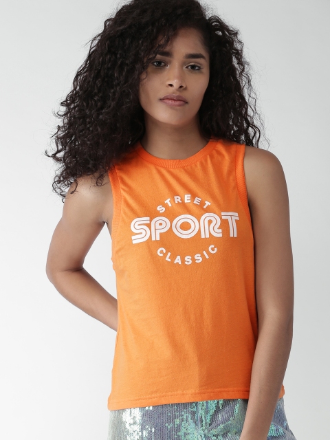 

FOREVER 21 Women Orange Printed Round Neck T-shirt