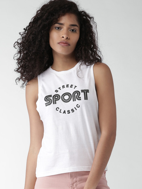 

FOREVER 21 Women White Printed Round Neck T-shirt