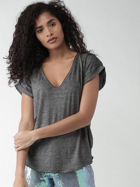 

FOREVER 21 Women Charcoal Grey Solid Top