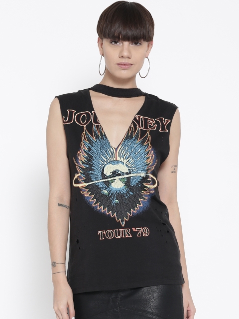 

FOREVER 21 Women Black Printed Top
