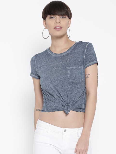 

FOREVER 21 Women Teal Blue Solid Round Neck T-shirt
