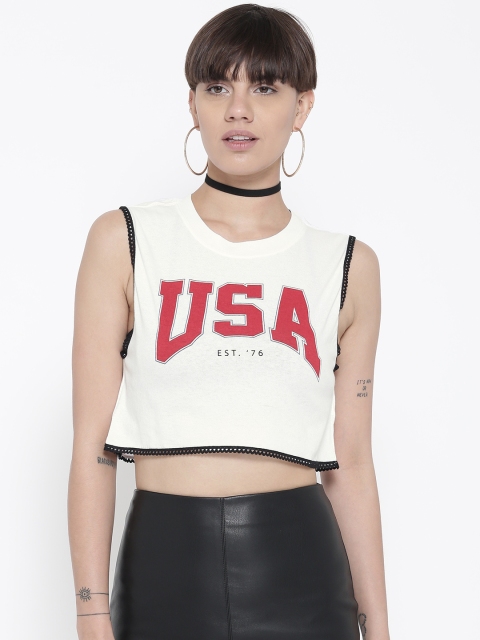 

FOREVER 21 Women White Printed Crop Top