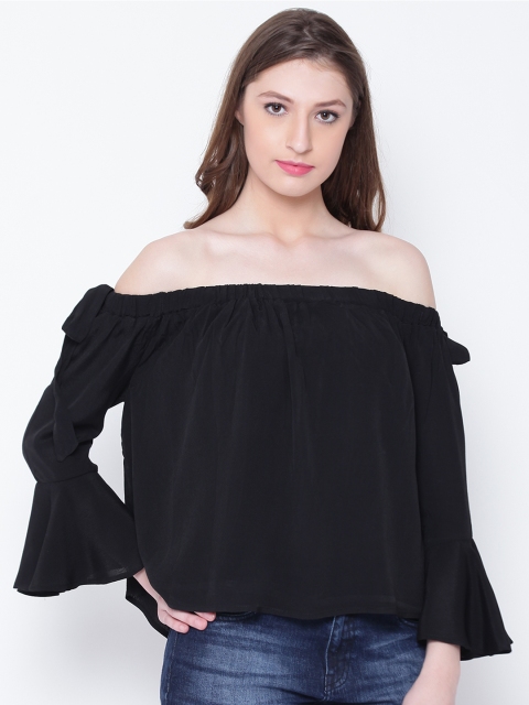 

FOREVER 21 Women Black Solid Bardot Top