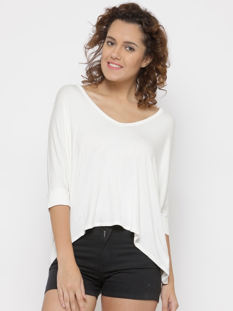 

FOREVER 21 Women Off-White Solid A-Line Top