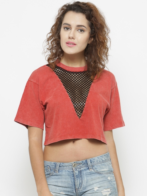 

FOREVER 21 Women Red Solid Crop Boxy Top