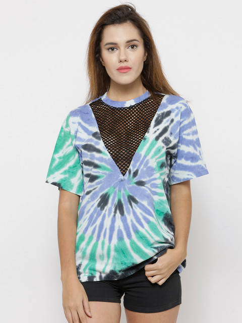 

FOREVER 21 Women Blue & Green Printed Top