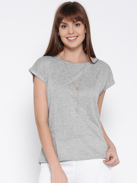 

FOREVER 21 Women Grey Melange Solid Top