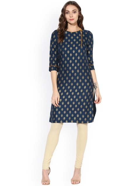 

Juniper Women Blue Printed Straight Kurta