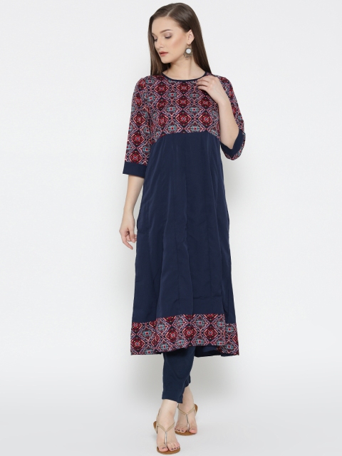 

HERE&NOW Women Navy Blue Printed A-Line Kurta