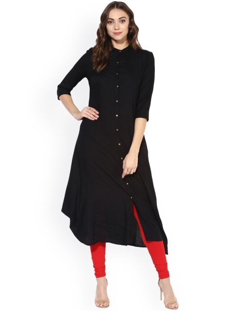 Juniper Women Black Solid Straight Kurta