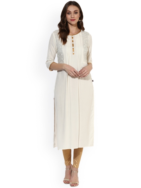 

Juniper Women Off-White Solid Straight Kurta