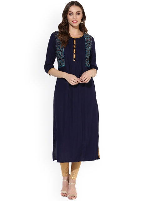 

Juniper Women Navy Blue Solid Straight Kurta