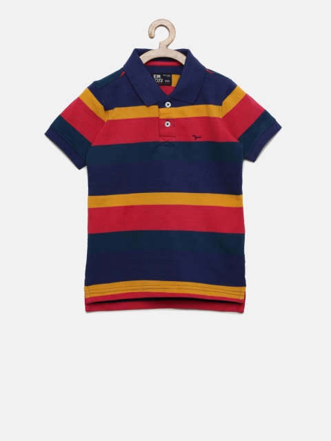 

Flying Machine Boys Navy Blue Striped Polo Collar T-shirt
