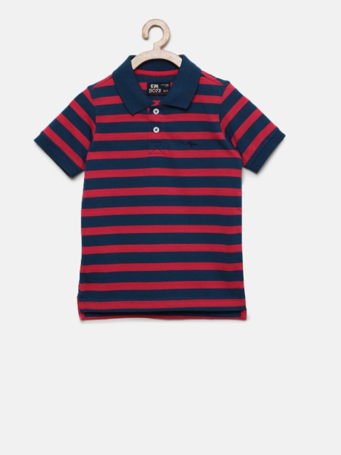 

Flying Machine Boys Navy Blue Striped Polo Collar T-shirt