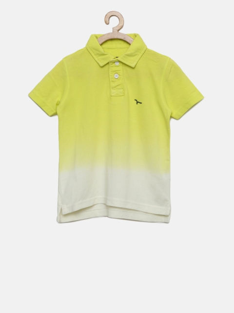 

Flying Machine Boys Lime Green Ombre-Dyed Polo Collar T-shirt
