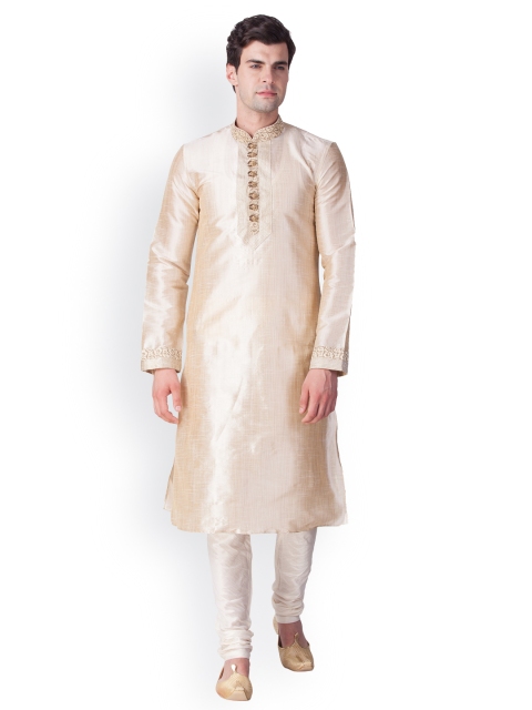 

Sanwara Men Beige Yoke Design Straight Kurta
