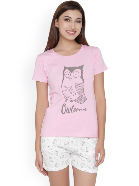 

Clovia Pink & White Printed Lounge Set LS0184P18XXL