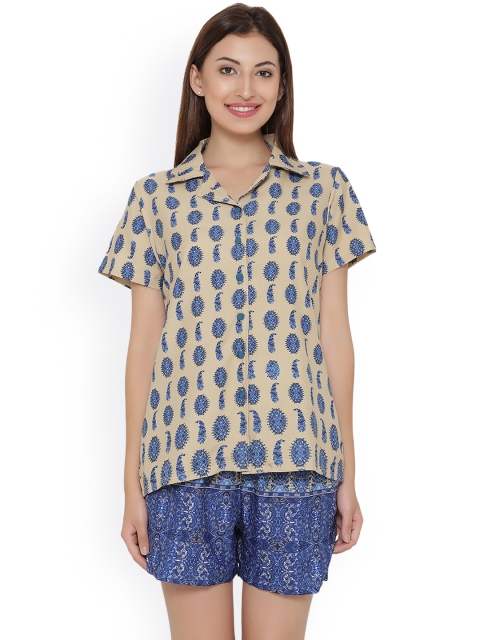 

Clovia Beige & Blue Printed Lounge Set LS0225P08XL