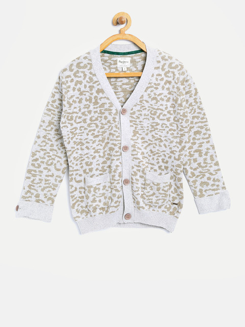 

Pepe Jeans Girls Grey Melange & Brown Patterned Cardigan