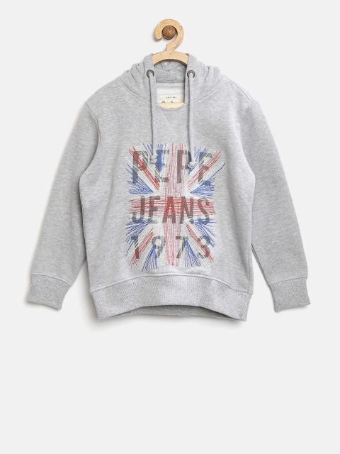 

Pepe Jeans Boys Grey Melange Embroidered Hooded Sweatshirt