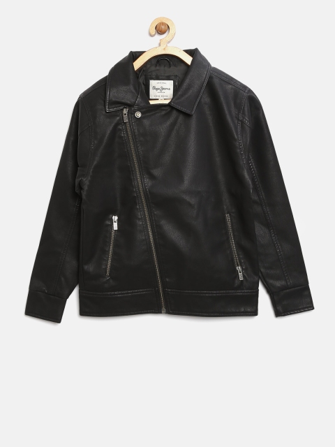 

Pepe Jeans Boys Black Solid Biker Jacket