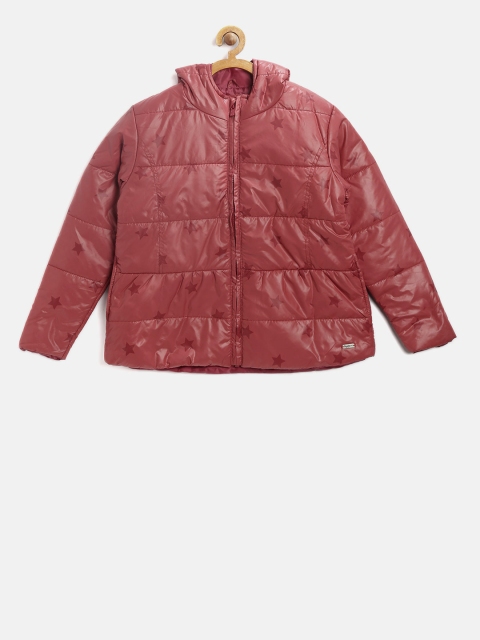 

Pepe Jeans Girls Rust Red Printed Hooded Puffer Jacket