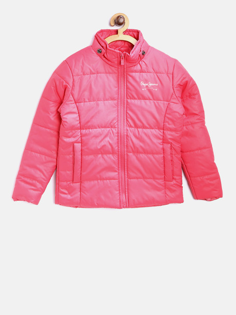 

Pepe Jeans Girls Pink Solid Padded Jacket with Detachable Hood
