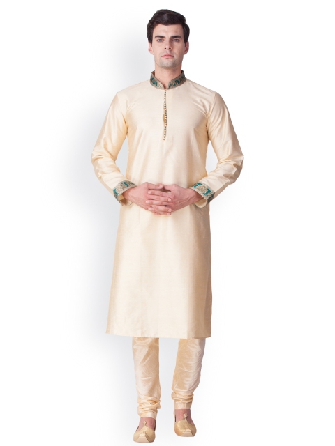 

SYONN Men Beige Solid Straight Kurta