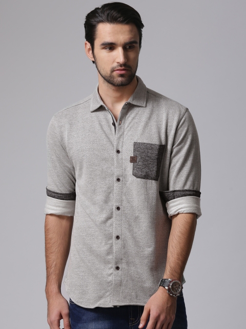 

YWC Men Grey Slim Fit Solid Casual Shirt