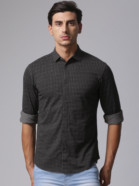 

YWC Men Black Slim Fit Self Design Casual Shirt