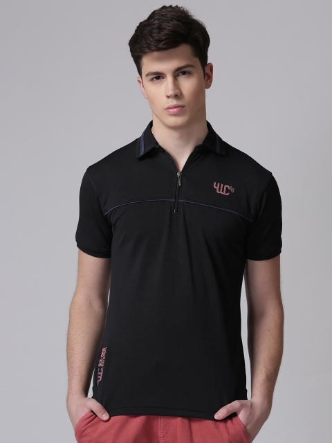 

YWC Men Black Solid Polo Collar T-shirt