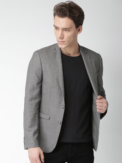 

Mast & Harbour Grey Self-Design Slim Fit Single-Breasted Blazer