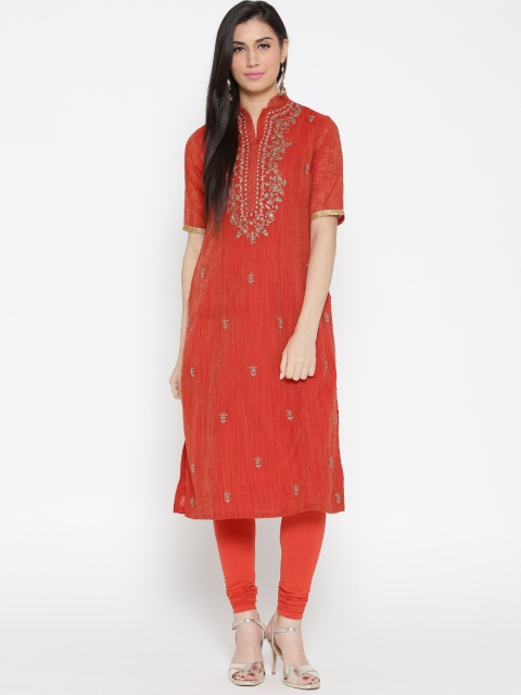 

Biba Women Red Embellished Straight Kurta