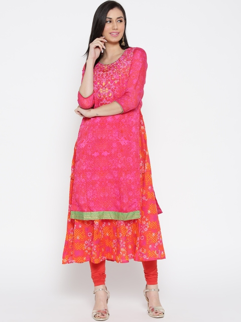 

Biba Women Pink & Orange Printed A-Line Kurta