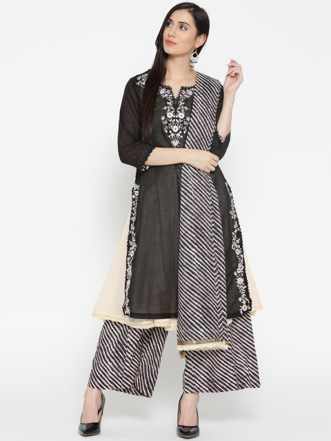 

Biba Women Black & White Solid Layered Kurta with Palazzos & Dupatta