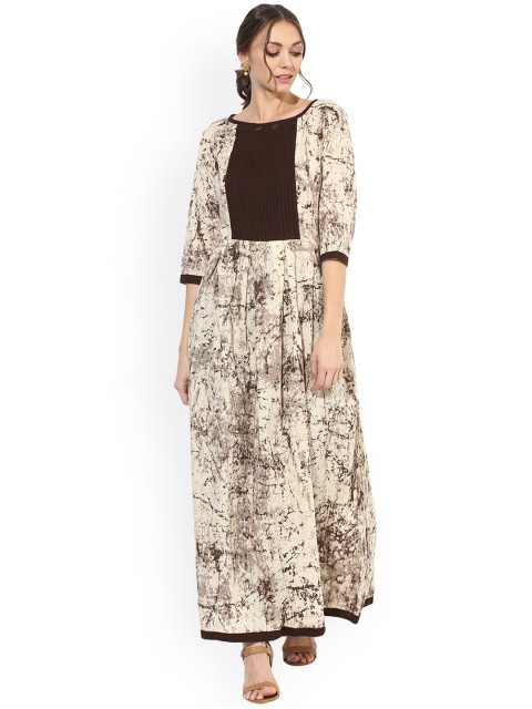 

Get Glamr Women Brown & Beige Printed A-Line Kurta