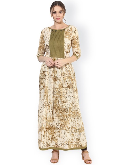 

Get Glamr Women Beige & Green Printed Anarkali Kurta