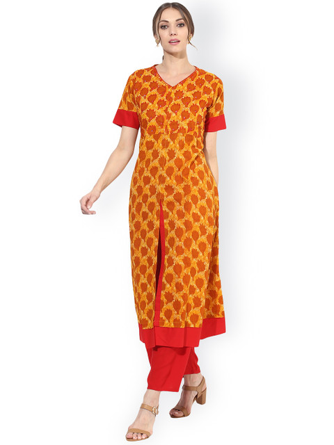 

Get Glamr Women Orange Printed A-Line Kurta
