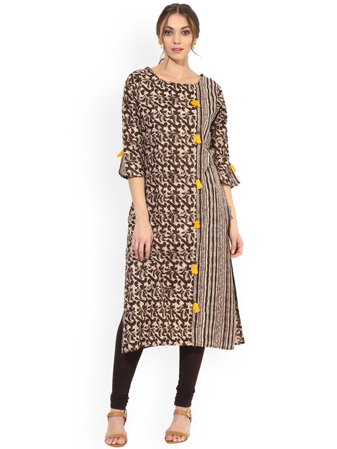 

Get Glamr Women Brown & Beige Printed Straight Kurta