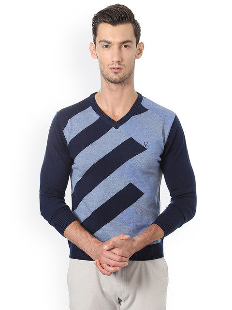 

Allen Solly Men Navy Blue Striped Pullover Sweater