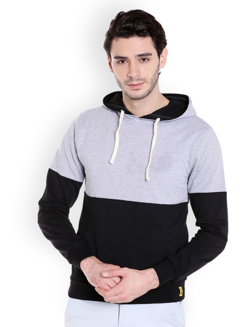 

Campus Sutra Men Black & Grey Colourblocked Hooded Sweatshirt