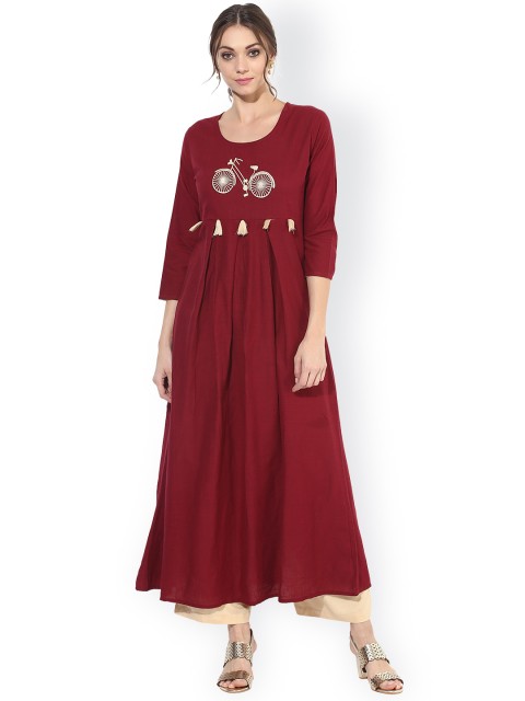 

Get Glamr Women Maroon Yoke Design Anarkali Kurta