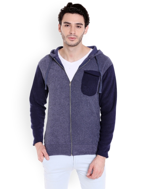 

Campus Sutra Men Blue Solid Hooded Sweatshirt