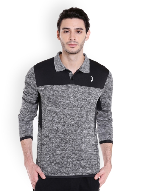 

Campus Sutra Men Charcoal & Black Self-Design Polo Collar T-shirt