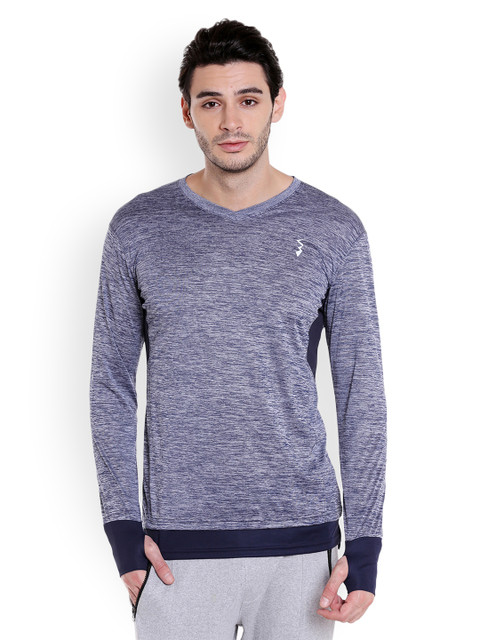 

Campus Sutra Men Blue Self-Design V-Neck T-shirt