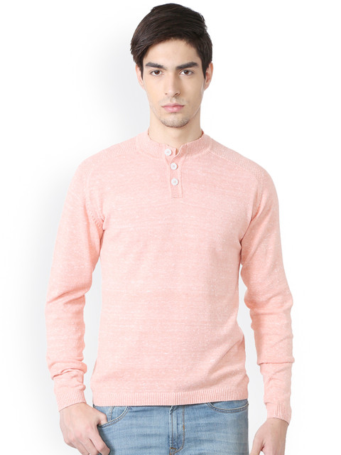 

Peter England Men Peach-Coloured Self-Design Sweater