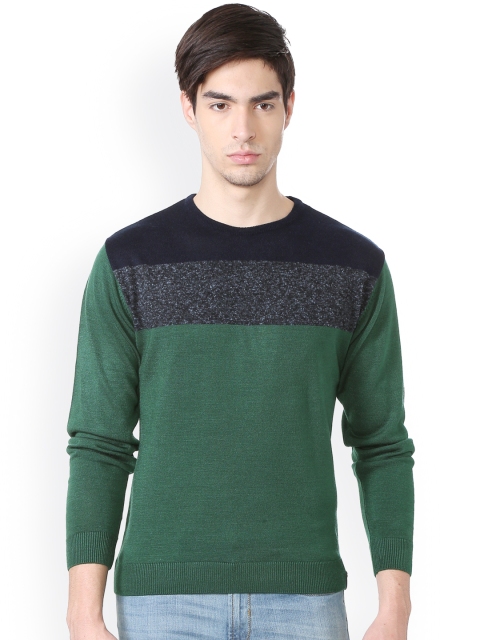 

Peter England Men Green & Grey Colourblocked Solid Pullover