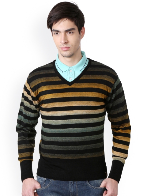 

Peter England Men Black Striped Pullover