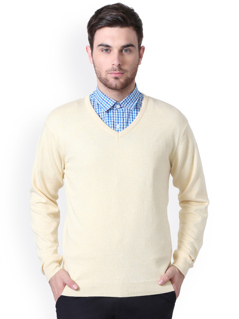 

Peter England Men Yellow Self-Design Pullover