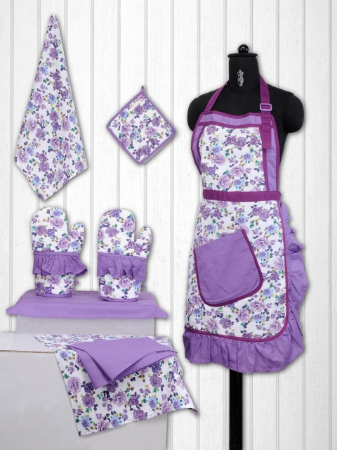 

SWAYAM Unisex Purple & White Printed Cotton Kitchen Linen Set